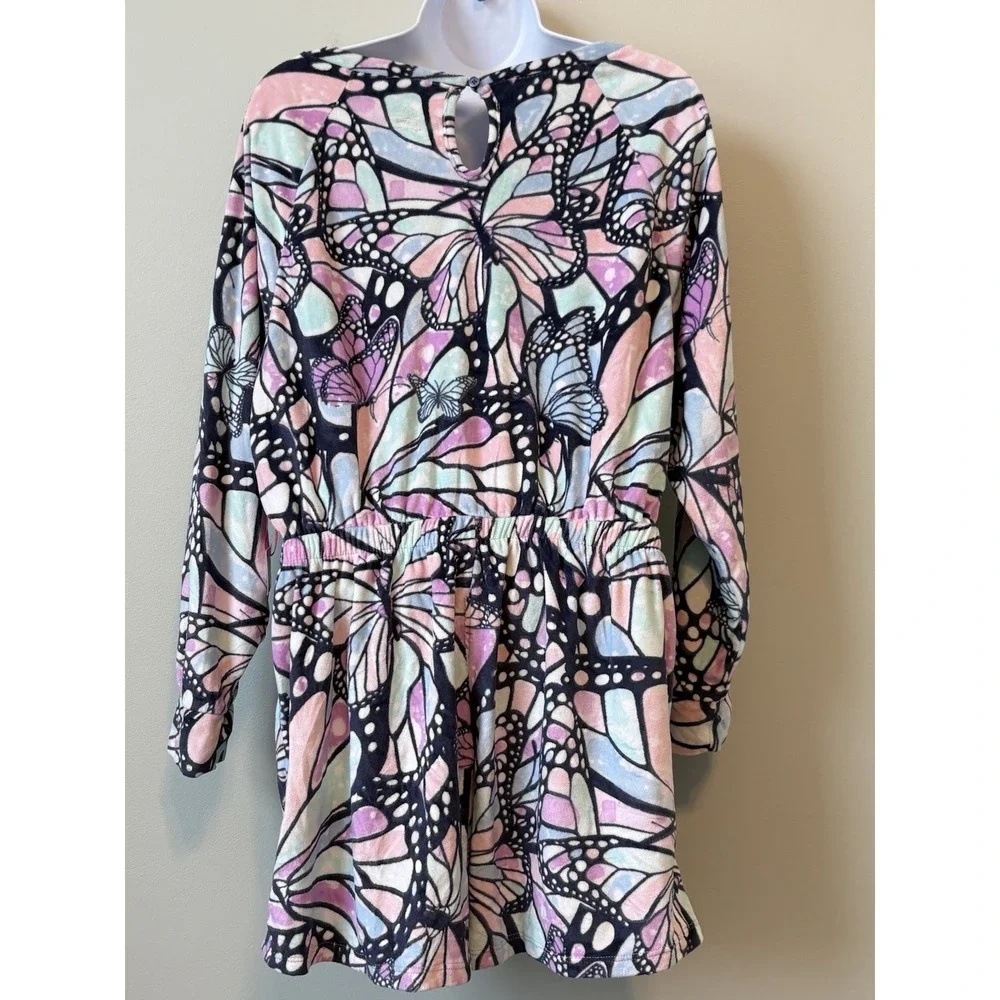 Justice Girls XL Romper Butterfly Print Long Sleeve Slate Multi Flame Resistant
